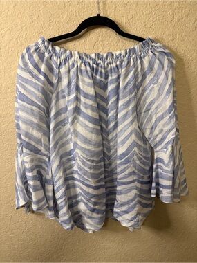iLinen Off-Shoulder Blue & White Striped Top xl linen